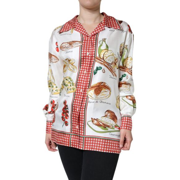 Dolce & Gabbana Multicolor Bread Print Collared Blouse Women's Top (Pre-Owned)